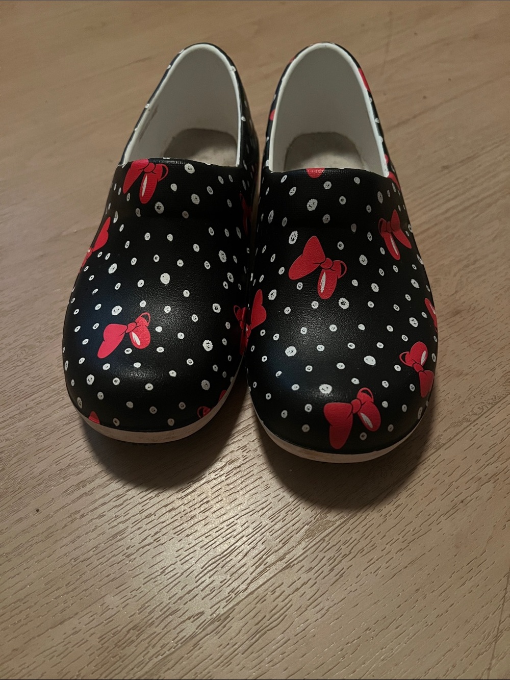 CROCS Black Slip-On Clogs with Red Bow and White Polka Dot Print
